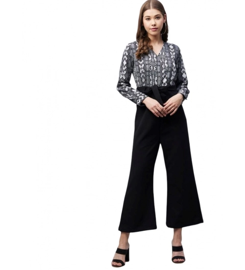 Generic Women's Rayon Animal Print Short Sleeve Jumpsuit (Black)