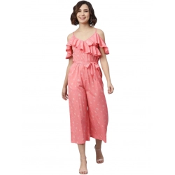 Generic Women's Polyester Floral Cold Shoulder Jumpsuit (Pink)