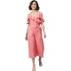 Generic Women's Polyester Floral Cold Shoulder Jumpsuit (Pink) Generic Women's Polyester Floral Cold Shoulder Jumpsuit (Pink)