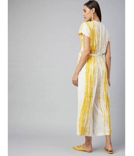 Generic Women's Rayon Striped Short Sleeve Jumpsuit (Yellow - White) Generic Women's Rayon Striped Short Sleeve Jumpsuit (Yellow - White)