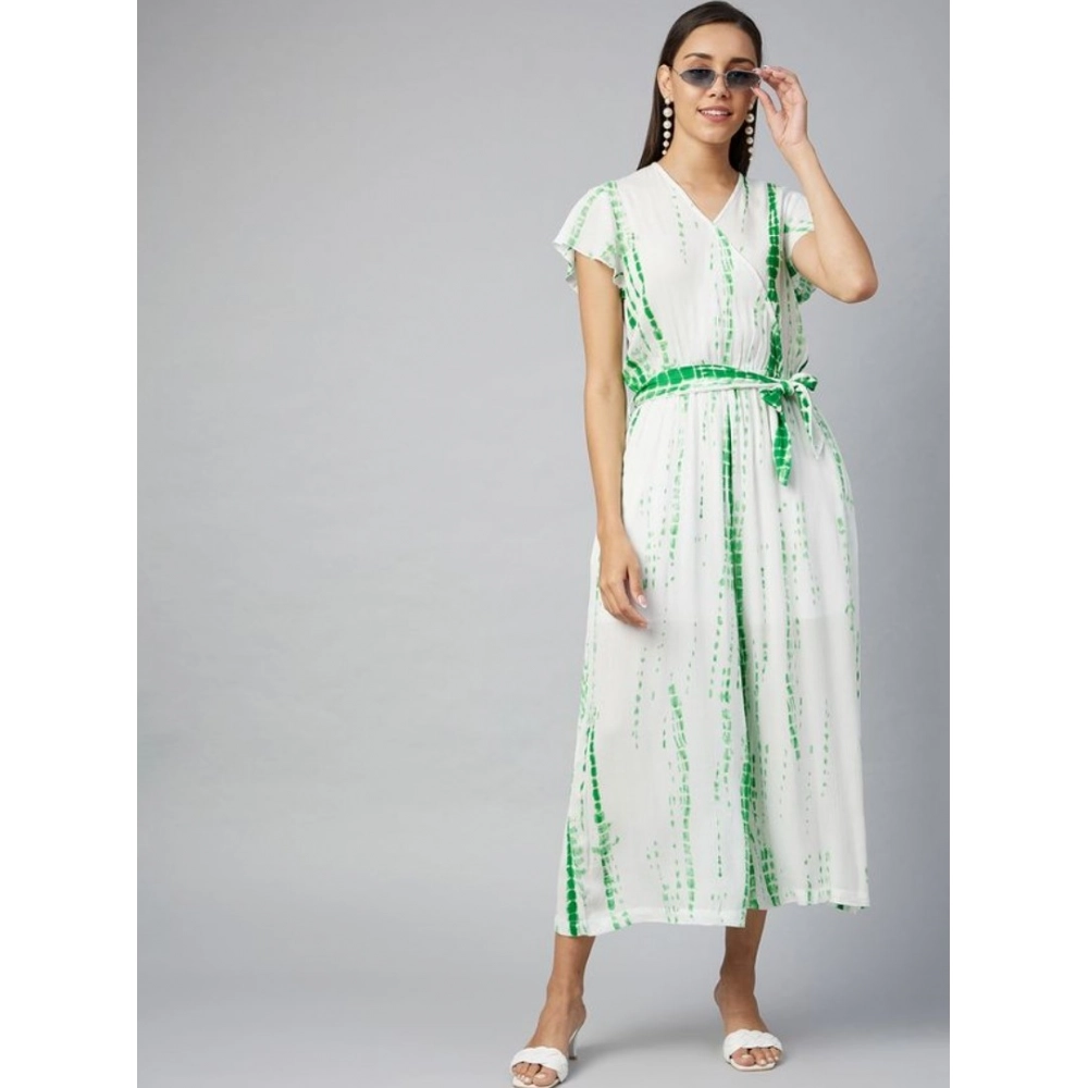 Generic Women's Rayon Striped Short Sleeve Jumpsuit (Green - White) Generic Women's Rayon Striped Short Sleeve Jumpsuit (Green - White)