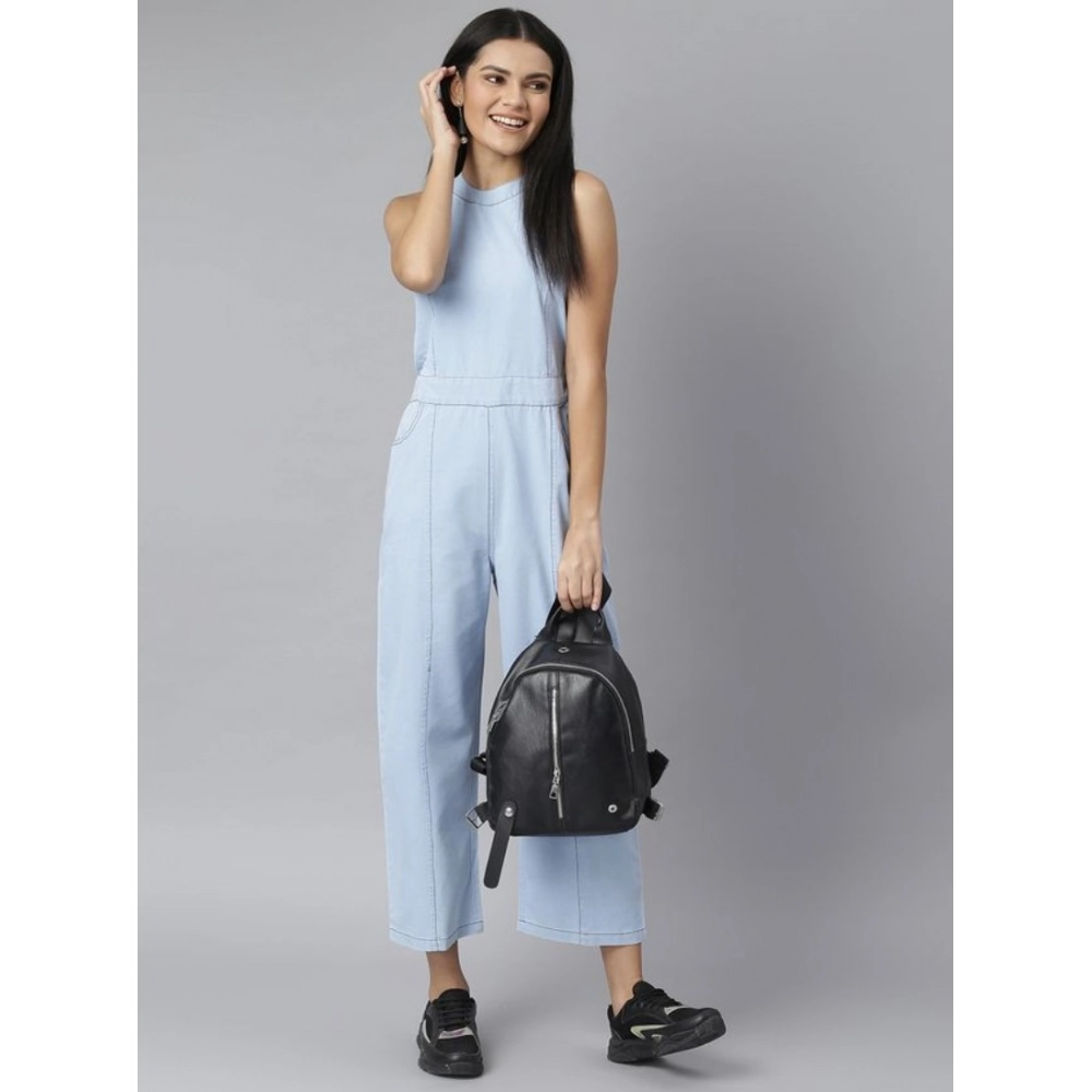 Generic Women's Denim Self Design Sleeveless Jumpsuit (Blue) Generic Women's Denim Self Design Sleeveless Jumpsuit (Blue)