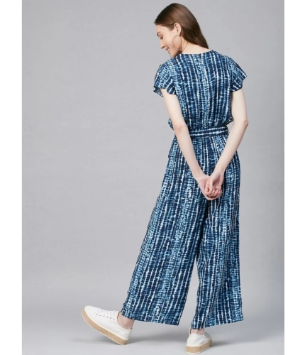 Generic Women's Rayon Tie & Dye Short Sleeve Jumpsuit (Blue) Generic Women's Rayon Tie & Dye Short Sleeve Jumpsuit (Blue)