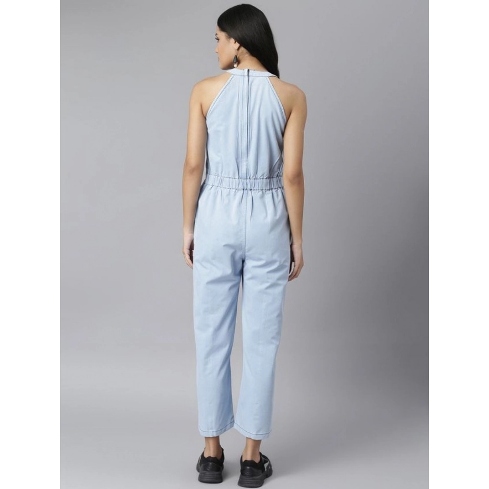 Generic Women's Denim Self Design Sleeveless Jumpsuit (Blue) Generic Women's Denim Self Design Sleeveless Jumpsuit (Blue)