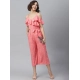 Generic Women's Polyester Floral Cold Shoulder Jumpsuit (Pink) Generic Women's Polyester Floral Cold Shoulder Jumpsuit (Pink)