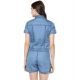 Generic Women's Denim Solid Short Sleeve Jumpsuit (Blue) Generic Women's Denim Solid Short Sleeve Jumpsuit (Blue)