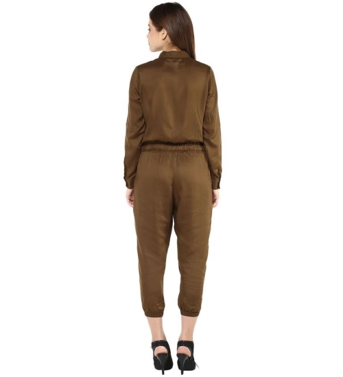 Generic Women's Rayon Solid Long Sleeve Jumpsuit (Olive)