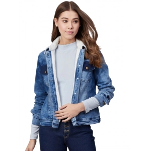 Generic Women's Denim Washed Long Sleeve Jacket (Blue)