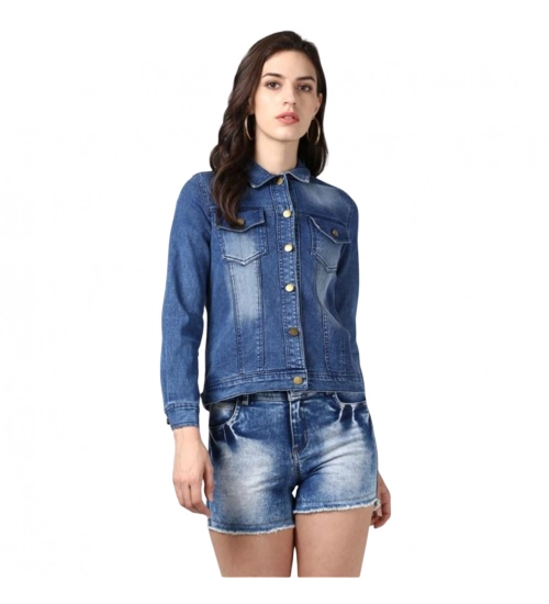 Generic Women's Denim Hand Painted Long Sleeve Jacket (Blue)