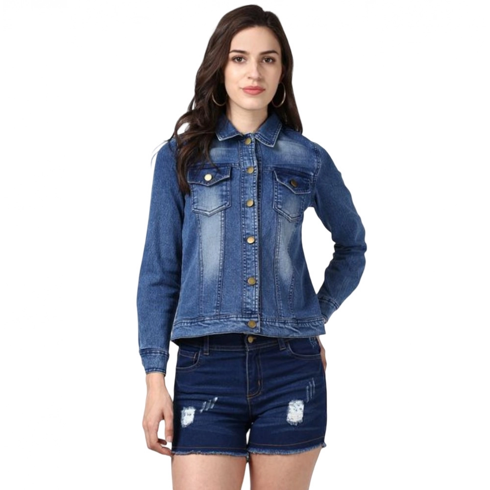 Generic Women's Denim Hand Painted Long Sleeve Jacket (Blue) Generic Women's Denim Hand Painted Long Sleeve Jacket (Blue)