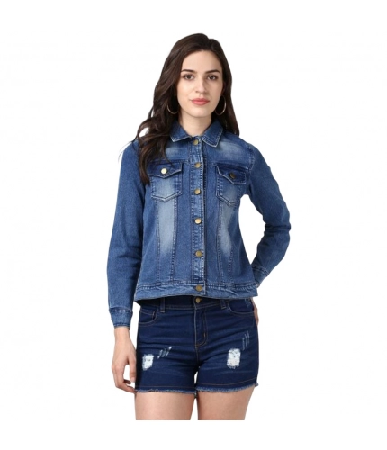 Generic Women's Denim Hand Painted Long Sleeve Jacket (Blue)