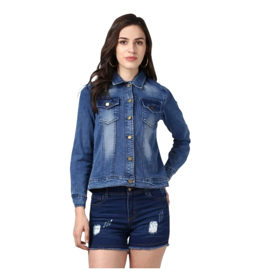 Generic Women's Denim Hand Painted Long Sleeve Jacket (Blue)