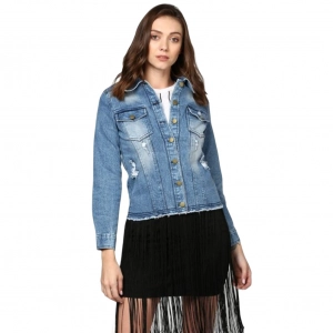 Generic Women's Denim Distressed Long Sleeve Jacket (Blue)