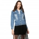 Generic Women's Denim Distressed Long Sleeve Jacket (Blue) Generic Women's Denim Distressed Long Sleeve Jacket (Blue)