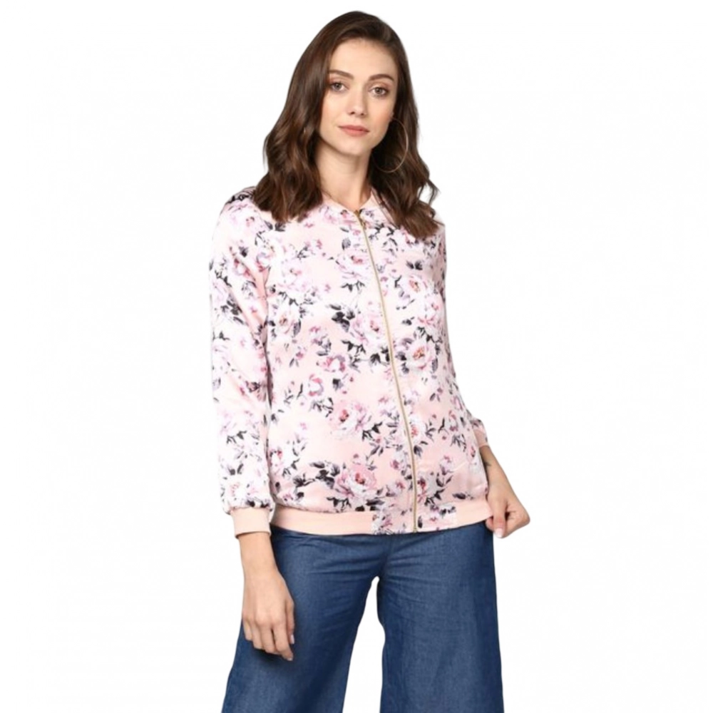 Generic Women's Satin Floral 3/4th Sleeve Jacket (Light Pink) Generic Women's Satin Floral 3/4th Sleeve Jacket (Light Pink)