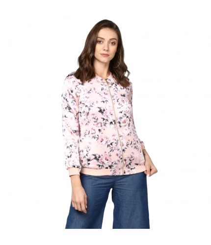 Generic Women's Satin Floral 3/4th Sleeve Jacket (Light Pink)
