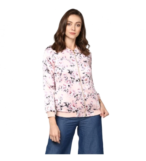 Generic Women's Satin Floral 3/4th Sleeve Jacket (Light Pink)
