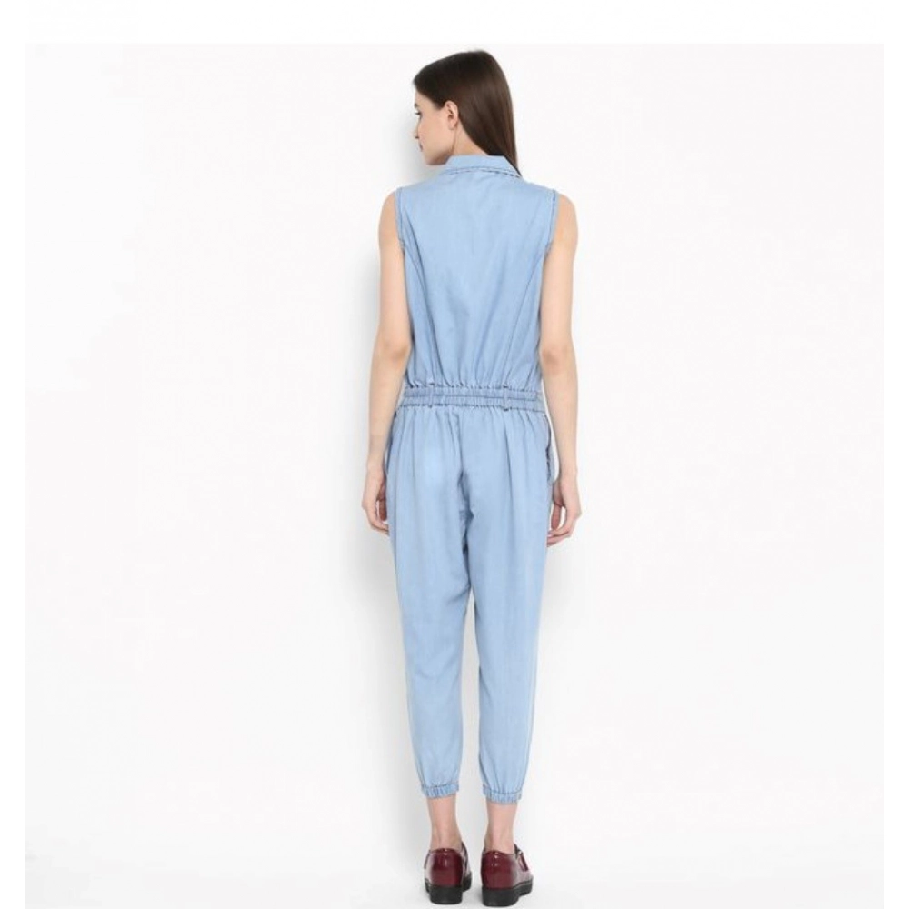 Generic Women's Denim Solid Sleeveless Jumpsuit (Blue) Generic Women's Denim Solid Sleeveless Jumpsuit (Blue)