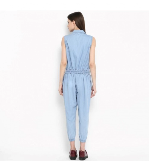 Generic Women's Denim Solid Sleeveless Jumpsuit (Blue)