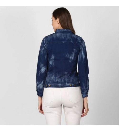 Generic Women's Denim Washed Long Sleeve Jacket (Blue)