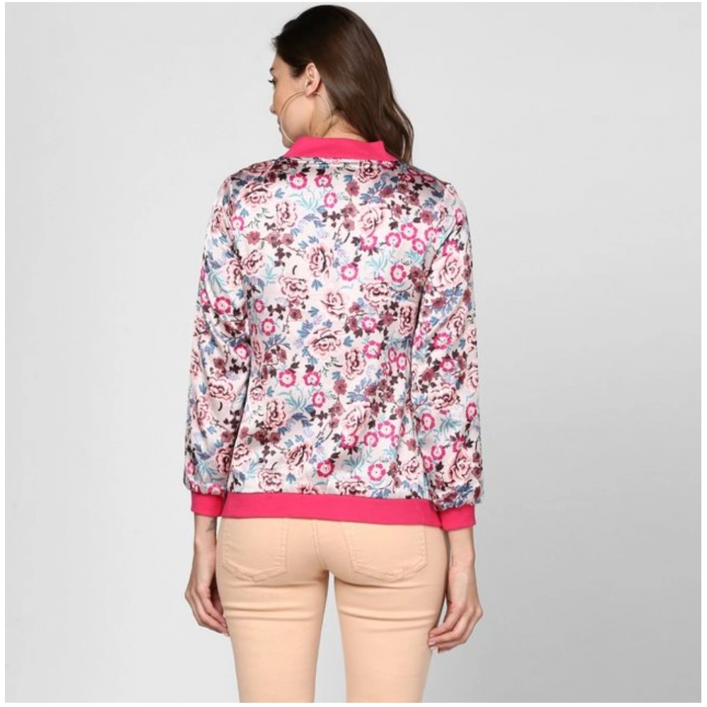 Generic Women's Satin Floral 3/4th Sleeve Jacket (Multicolor) Generic Women's Satin Floral 3/4th Sleeve Jacket (Multicolor)