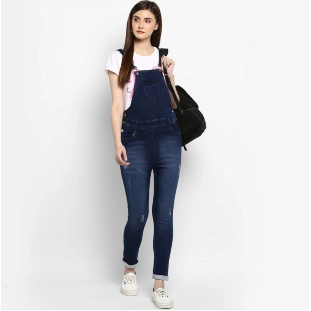 Generic Women's Denim Distressed Dungaree Pant (Blue) Generic Women's Denim Distressed Dungaree Pant (Blue)