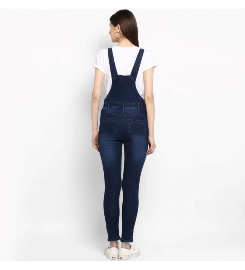 Generic Women's Denim Solid Dungaree Pant (Blue)