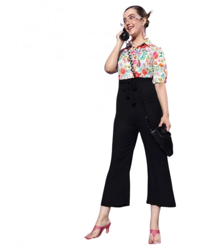 Generic Women's Polyester Printed 3/4th Sleeve Jumpsuit (Multicolor)