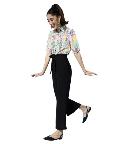 Generic Women's Polyester Printed 3/4th Sleeve Jumpsuit (Multicolor)