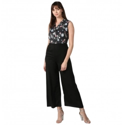 Generic Women's Polyester Embroidered Sleeveless Jumpsuit (Black)