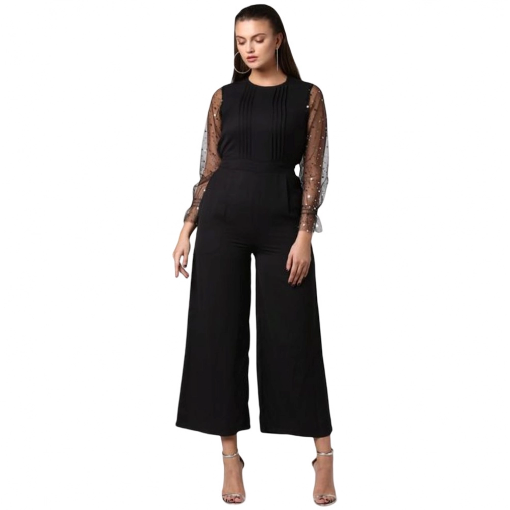 Generic Women's Polyester Embellished Long Sleeve Jumpsuit (Black) Generic Women's Polyester Embellished Long Sleeve Jumpsuit (Black)