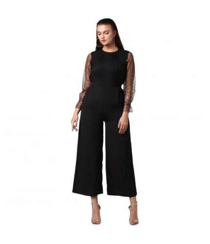 Generic Women's Polyester Embellished Long Sleeve Jumpsuit (Black)