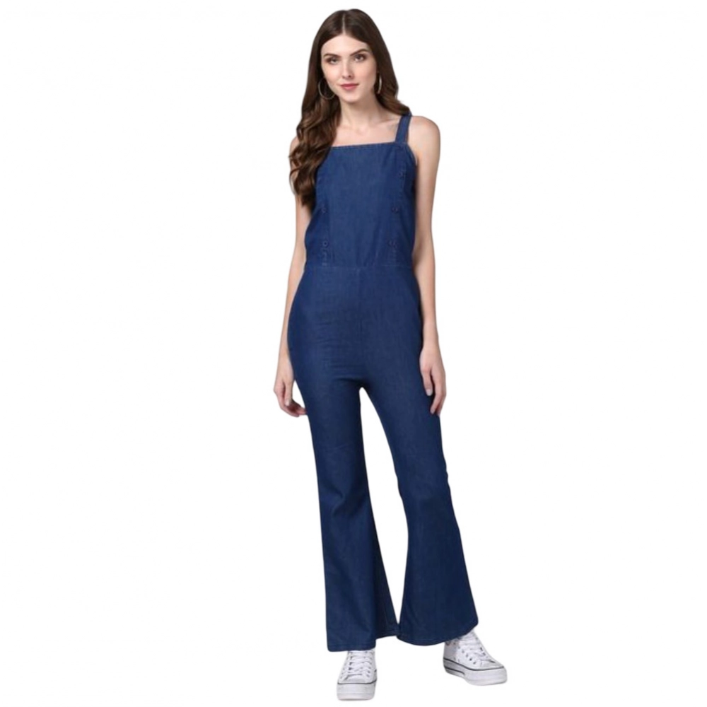 Generic Women's Denim Solid Shoulder Straps Jumpsuit (Blue) Generic Women's Denim Solid Shoulder Straps Jumpsuit (Blue)