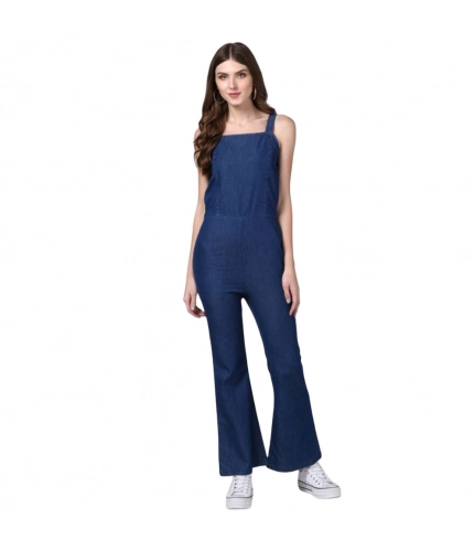Generic Women's Denim Solid Shoulder Straps Jumpsuit (Blue)
