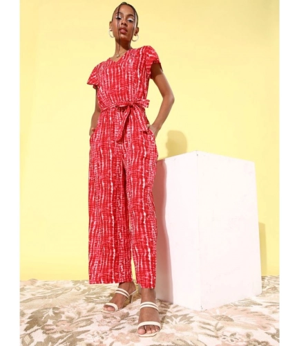 Generic Women's Rayon Tie & Dye Short Sleeve Jumpsuit (Red) Generic Women's Rayon Tie & Dye Short Sleeve Jumpsuit (Red)
