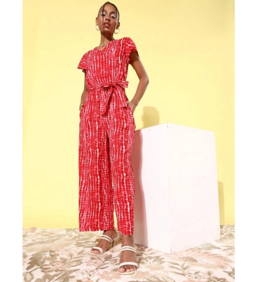 Generic Women's Rayon Tie & Dye Short Sleeve Jumpsuit (Red)