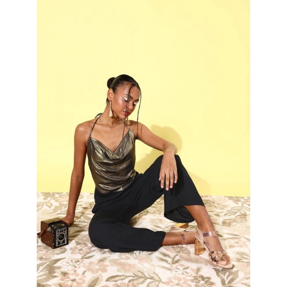 Generic Women's Polyester Embellished Sleeveless Jumpsuit (Gold) Generic Women's Polyester Embellished Sleeveless Jumpsuit (Gold)