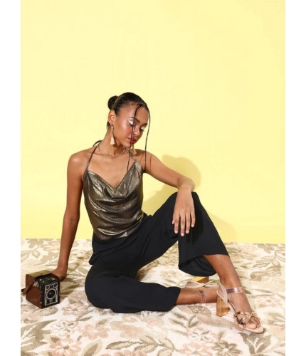 Generic Women's Polyester Embellished Sleeveless Jumpsuit (Gold) Generic Women's Polyester Embellished Sleeveless Jumpsuit (Gold)