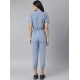 Generic Women's Denim Self Design Tie Ups Jumpsuit (Blue)