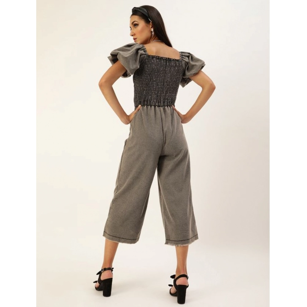 Generic Women's Denim Solid Balloon Sleeve Jumpsuit (Black) Generic Women's Denim Solid Balloon Sleeve Jumpsuit (Black)