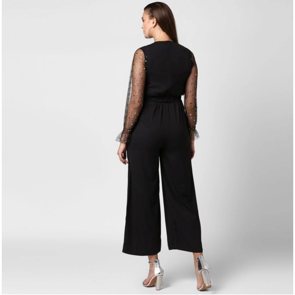 Generic Women's Polyester Embellished Long Sleeve Jumpsuit (Black) Generic Women's Polyester Embellished Long Sleeve Jumpsuit (Black)