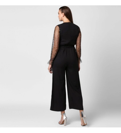 Generic Women's Polyester Embellished Long Sleeve Jumpsuit (Black)