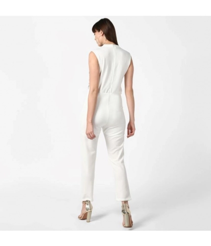 Generic Women's Polyester Embellished Sleeveless Jumpsuit (White) Generic Women's Polyester Embellished Sleeveless Jumpsuit (White)