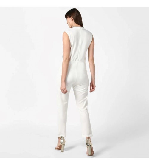 Generic Women's Polyester Embellished Sleeveless Jumpsuit (White)