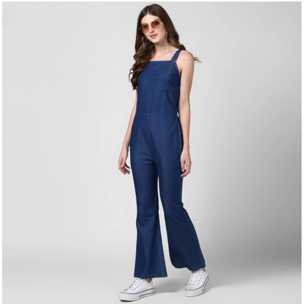 Generic Women's Denim Solid Shoulder Straps Jumpsuit (Blue) Generic Women's Denim Solid Shoulder Straps Jumpsuit (Blue)