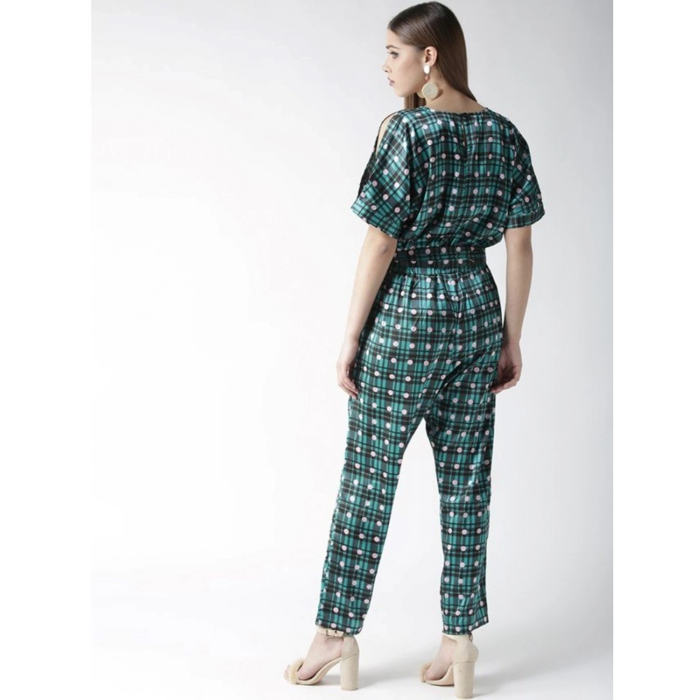 Generic Women's Polyester Polka Half Sleeve Jumpsuit (Green) Generic Women's Polyester Polka Half Sleeve Jumpsuit (Green)