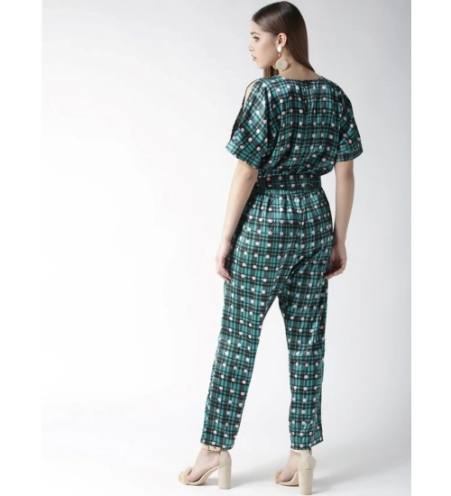 Generic Women's Polyester Polka Half Sleeve Jumpsuit (Green)