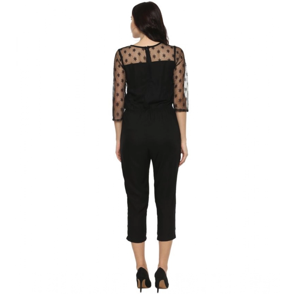 Generic Women's Polyester Self Design 3/4th Sleeve Jumpsuit (Black) Generic Women's Polyester Self Design 3/4th Sleeve Jumpsuit (Black)