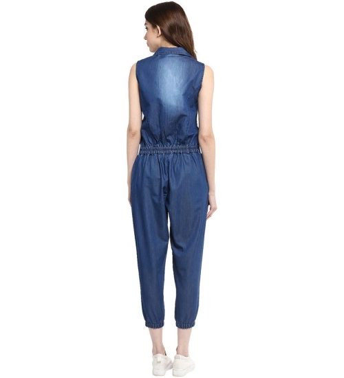 Generic Women's Denim Solid Sleeveless Jumpsuit (Blue)