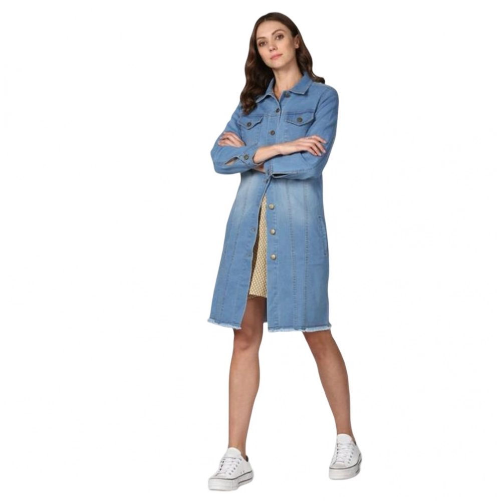 Generic Women's Denim Washed Long Sleeve Jacket (Blue) Generic Women's Denim Washed Long Sleeve Jacket (Blue)